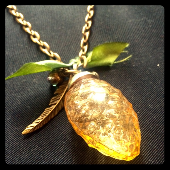 Unique gold and green Pinecone necklace