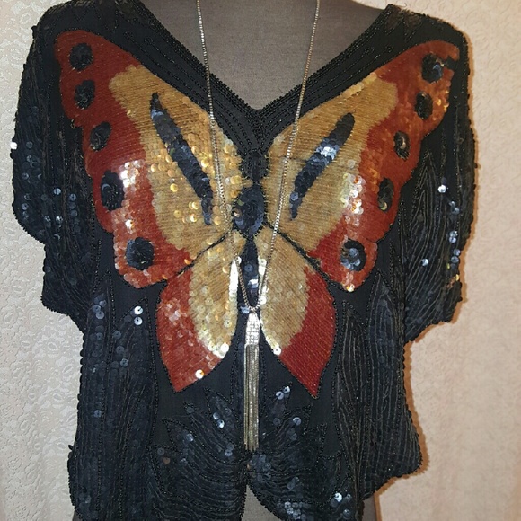 Beautiful Sequin & Bead Silk Butterfly Blouse