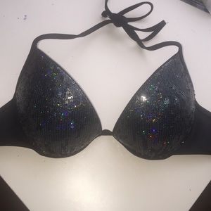 Victoria's Secret PINK black sequin push-up top