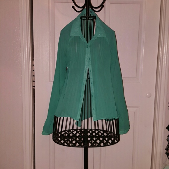 Charlotte Russe Teal Long Sleeve Razer Back Top