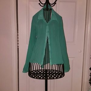 Charlotte Russe Teal Long Sleeve Razer Back Top
