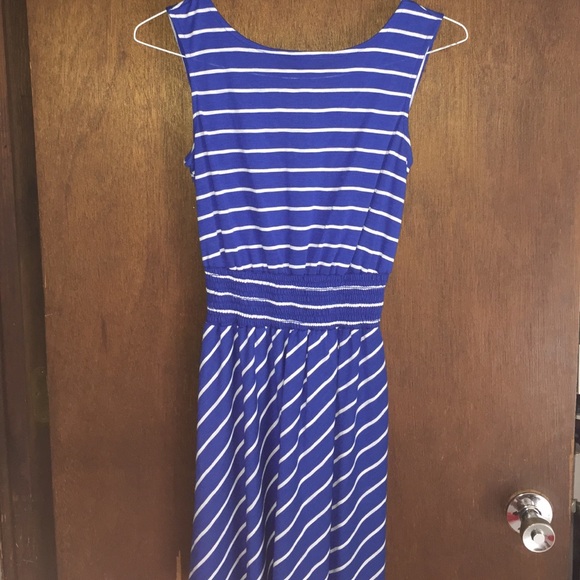 Blue and white striped dress