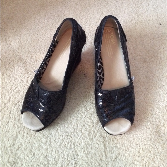Black sequins Toms wedges