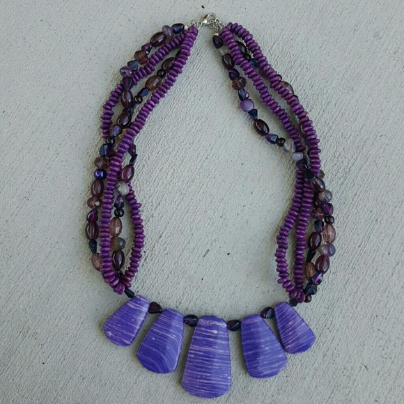Necklace, purple mixed stone & crystals