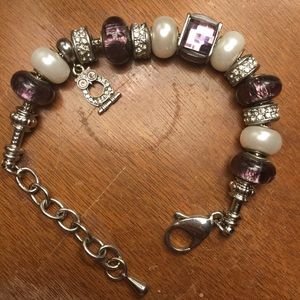 Purple & Silver bracelet w/ owl charm