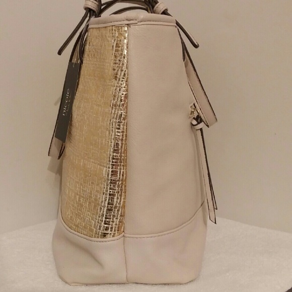 SOLD - Nicole by Nicole Miller Risa Gold/Bone Tote - Picture 2 of 4