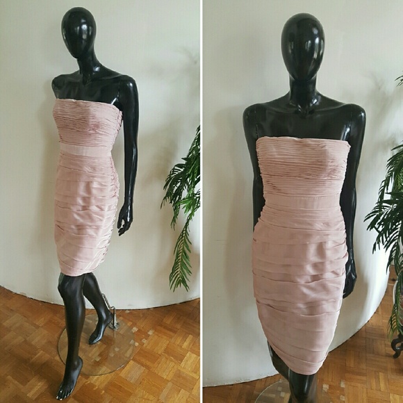 Monique Lhuillier Pink Strapless Gathered Dress