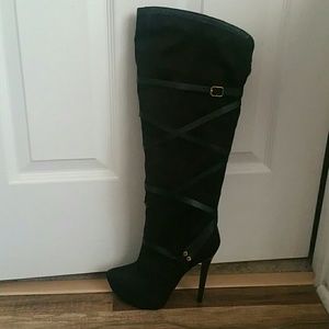 Black knee high heel boots
