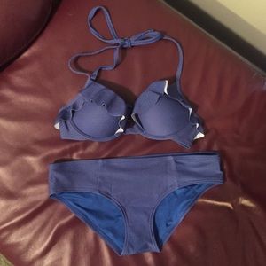 blue and red push up bikini