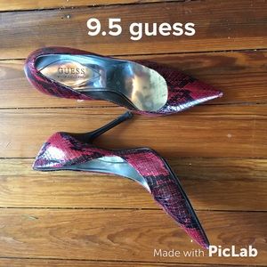 Red snake skin pumps