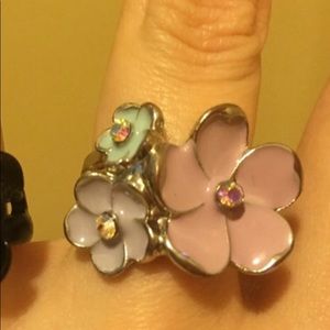 Ring lot - Set of 2 - pastel floral & elephants