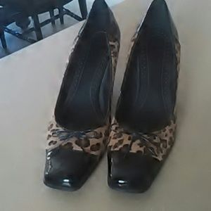 Franco Sarto Leopard and patent leather heel