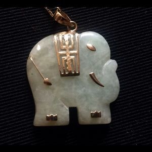SOLD! Genuine green jade & gold elephant necklace