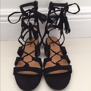 Black Suede Lace-up Gladiator Sandals