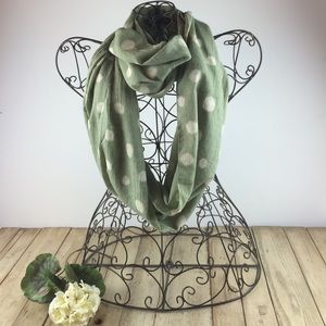 Green and white polka dot infinity scarf