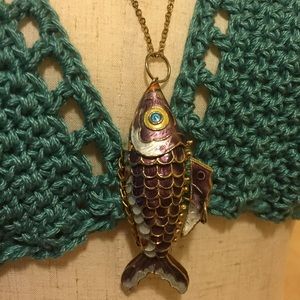 Lucky fish long gold chain necklace