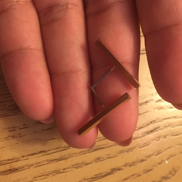Gold Bar Earrings - Picture 2 of 2