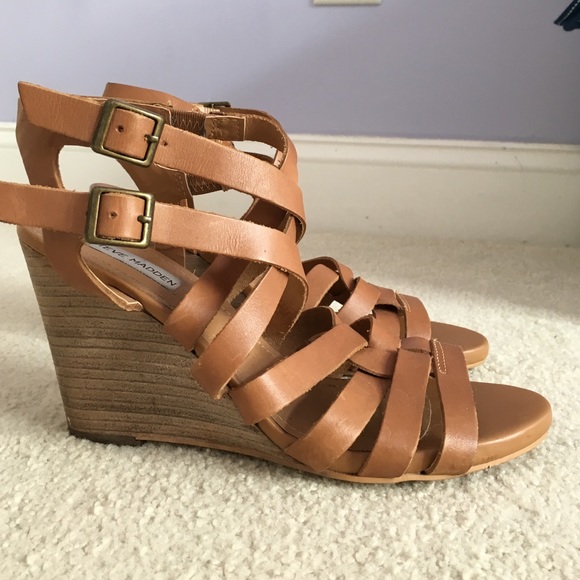 Cognac Leather Steve Madden Wedges