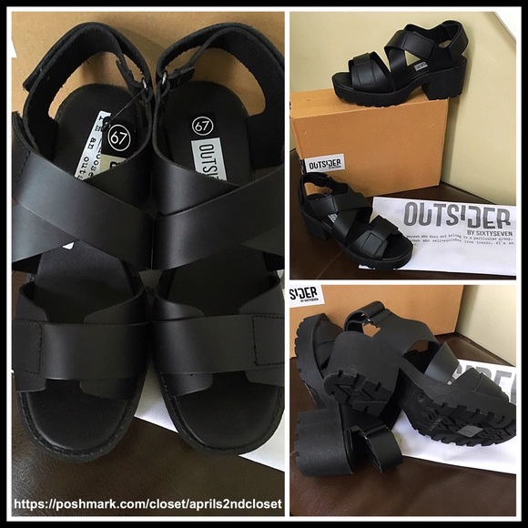 SIXTYSEVEN LEATHER SANDALS CHUNKY HEEL ANKLE STRAP - Picture 4 of 8