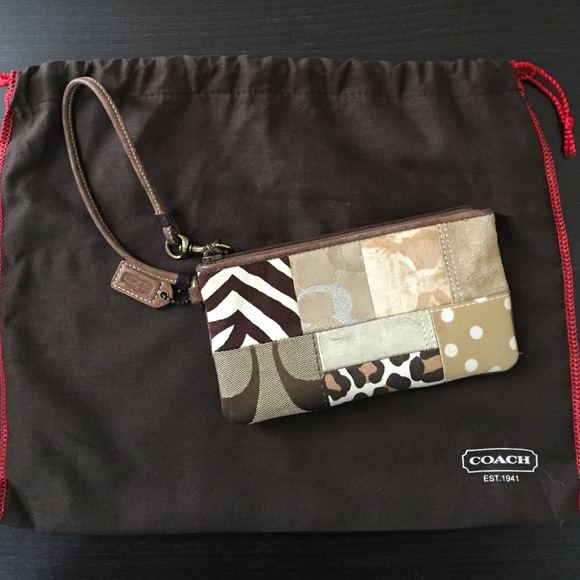 Large Brown Patchwork Coach Wristlet