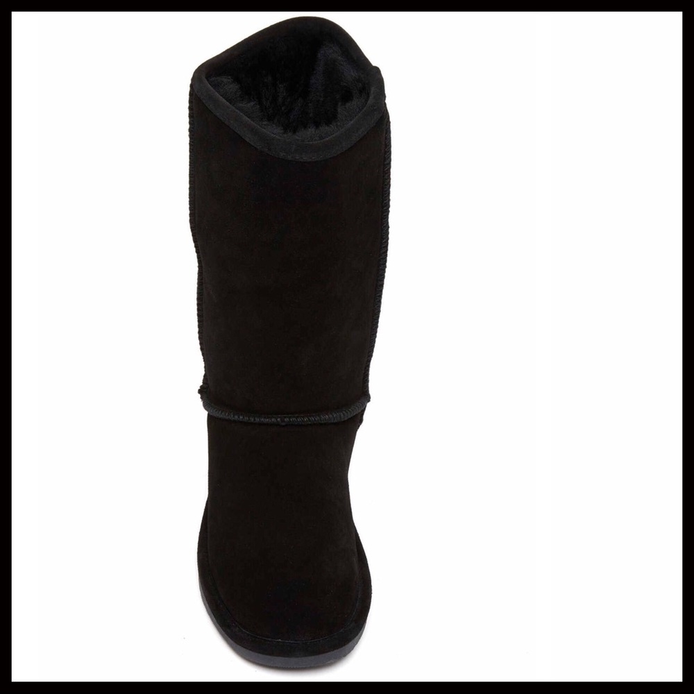 BLACK SUEDE SHEARLING LINED COZY WINTER BOOTS MID CALF COMFY BOOTIES - Picture 3 of 9