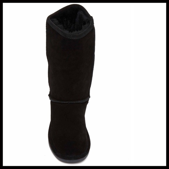 BLACK SUEDE SHEARLING LINED COZY WINTER BOOTS MID CALF COMFY BOOTIES - Picture 3 of 9