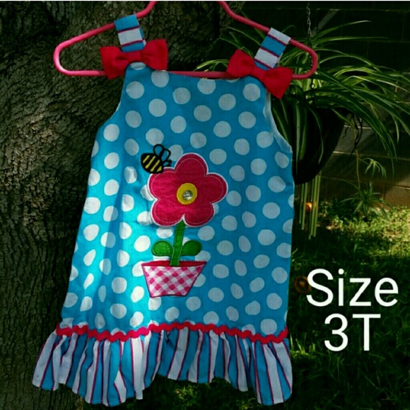 Toddler Size 3T blue and white polka dot dress