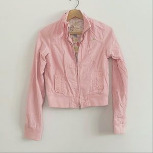 Hollister pink floral lining bomber jacket