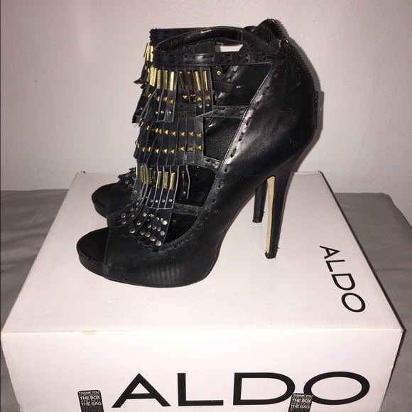 Aldo Black and gold fringe heels - Picture 2 of 3