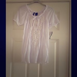 White smocked crinkle blouse