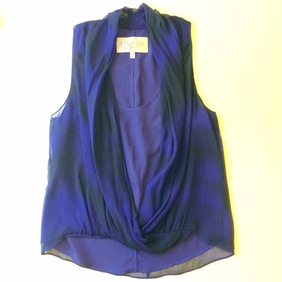 Rory Beca silk top. Color: indigo and black Small