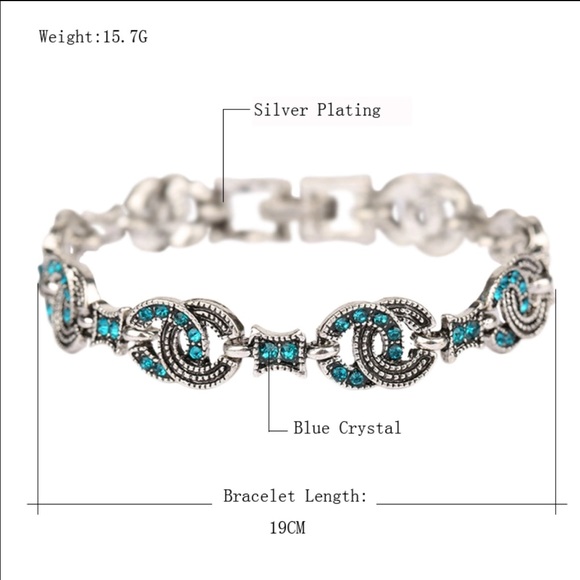 Antique silver plated braclet with blue crystal
