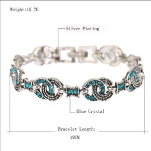 Antique silver plated braclet with blue crystal