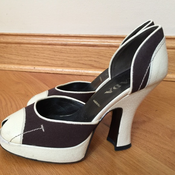 Authentic Prada Canvas/Leather Peep Toe Pumps