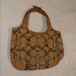 Tan and brown Coach purse