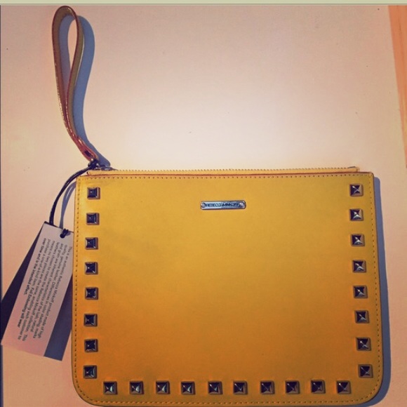 Rebecca Minkoff Studded Yellow Zip Wristlet Clutch