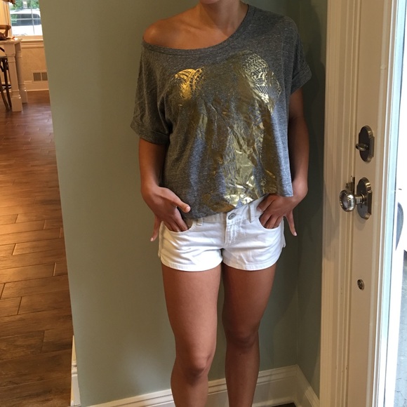 Jean shorts and off the shoulder tee