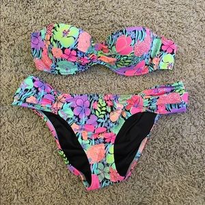 32A Floral Print Bandeau Bikini Set