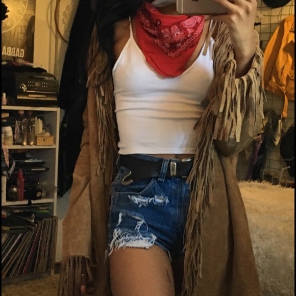 vintage long tassel leather suede jacket