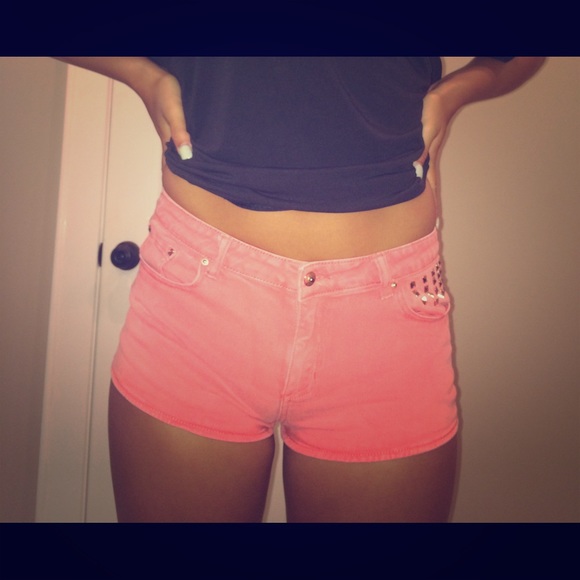 Coral stretchy high waisted shorts (forever 21)