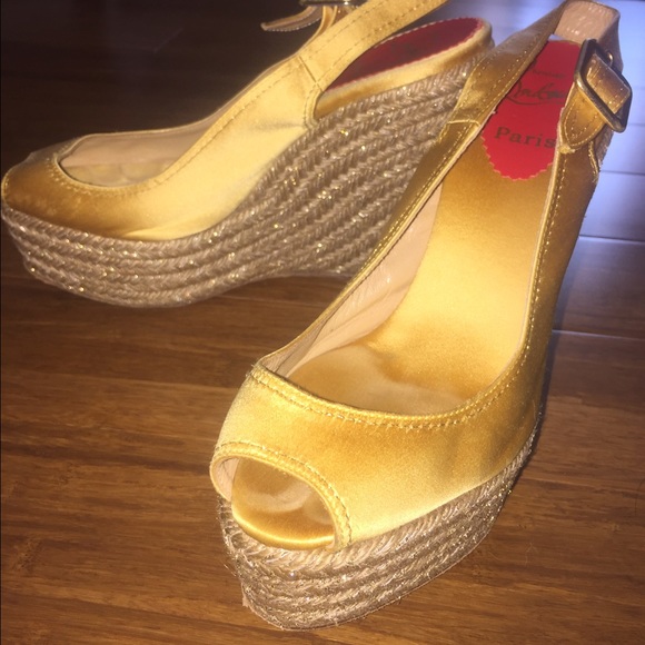 Christian Louboutin Shoes - Christian Louboutin Golden Espadrille Wedges SZ 39