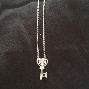 Sterling silver & diamond key necklace