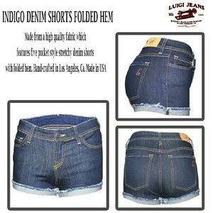 Indigo denim shorts folded hem