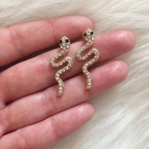 Gold Tone Rhinestone Snake Earrings NWOT