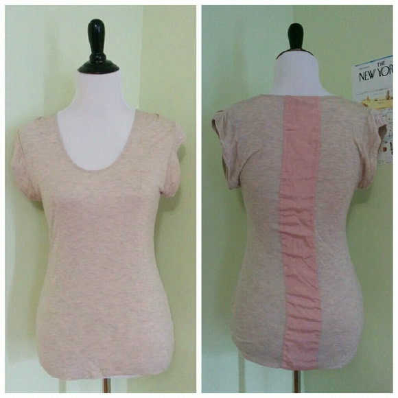 Trouve oatmeal heather top pink contrast panel