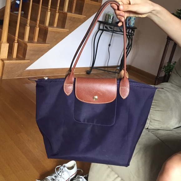 Small navy/purple authentic longchamp tote