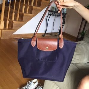 Small navy/purple authentic longchamp tote