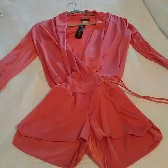 Sexy coral low cut romper