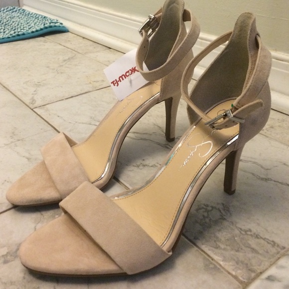 Jessica Simpson nude suede ankle strap heel