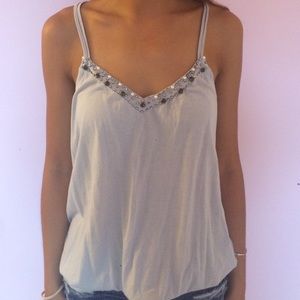 Embellished Light Grey Tank Top
